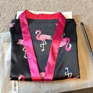Flamingo Print Black and Pink Robe